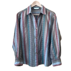 Vintage Dressbarn Calico Stripe Button Front Shirt Plus Size 1X